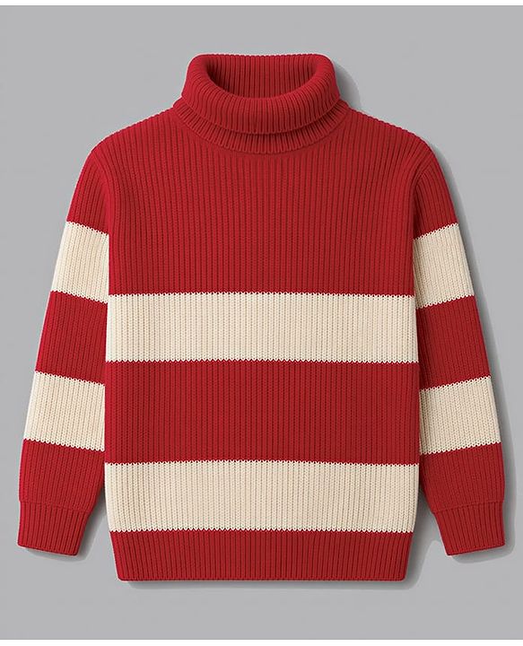 Pine Kids Knit Full Sleeves Striped Pullover Sweater - Red