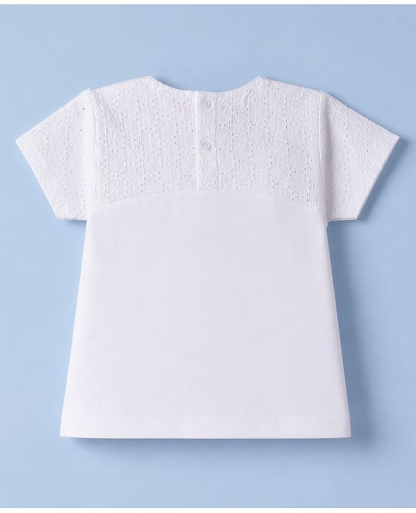 Babyhug 100% Cotton Woven Half Sleeves Top with Bow Detailing - White