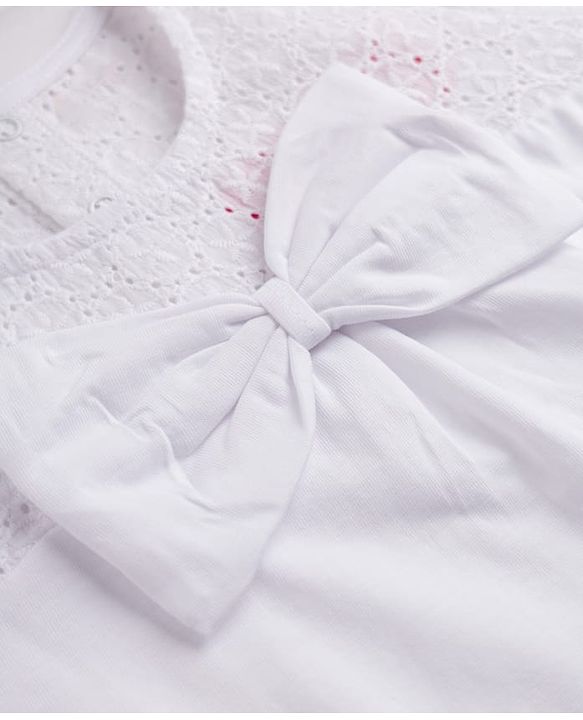 Babyhug 100% Cotton Woven Half Sleeves Top with Bow Detailing - White