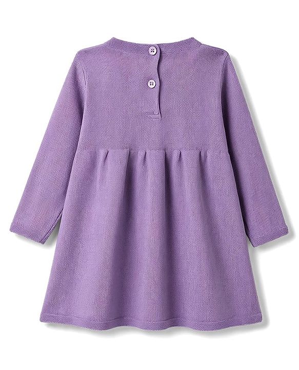 Babyhug Sweater-knit Full Sleeves Woollen Dress with Floral Embroidery - Lavender