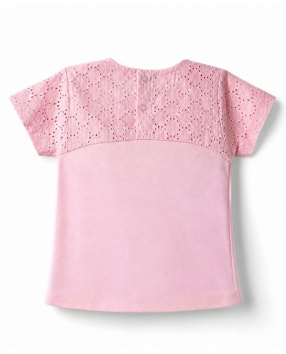 Babyhug 100% Cotton Woven Half Sleeves Top with Schiffli & Bow Detailing - Pink