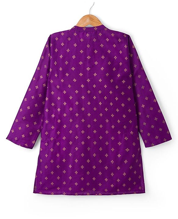 Pine Kids Woven Full Sleeves Floral Foil Printed Kurta & Pyjama Set - Wine