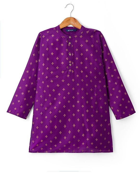 Pine Kids Woven Full Sleeves Floral Foil Printed Kurta & Pyjama Set - Wine