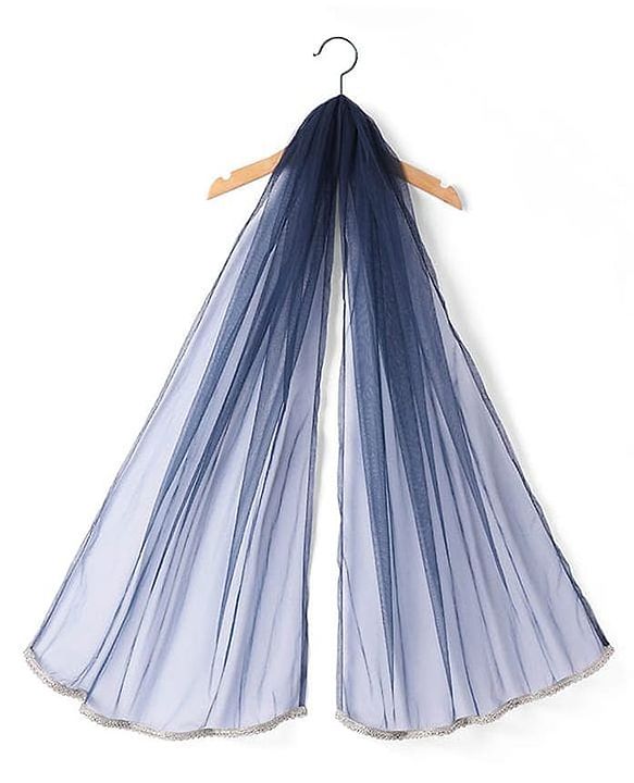 Pine Kids Woven Half Sleeves Floral Embroidery Choli Lagenga & Dupatta Set - Navy Blue