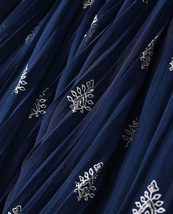 Pine Kids Woven Half Sleeves Floral Embroidery Choli Lagenga & Dupatta Set - Navy Blue