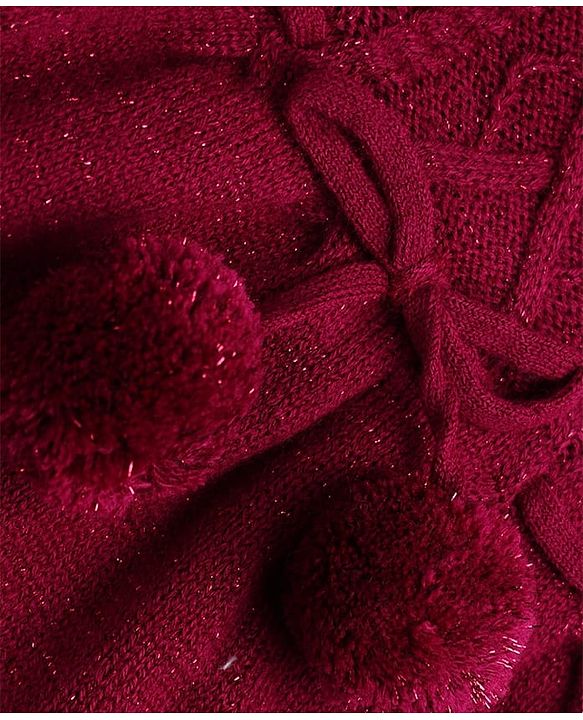Babyhug Cable Sweater-knit Full Sleeves Woolen Dress with Knot - Maroon