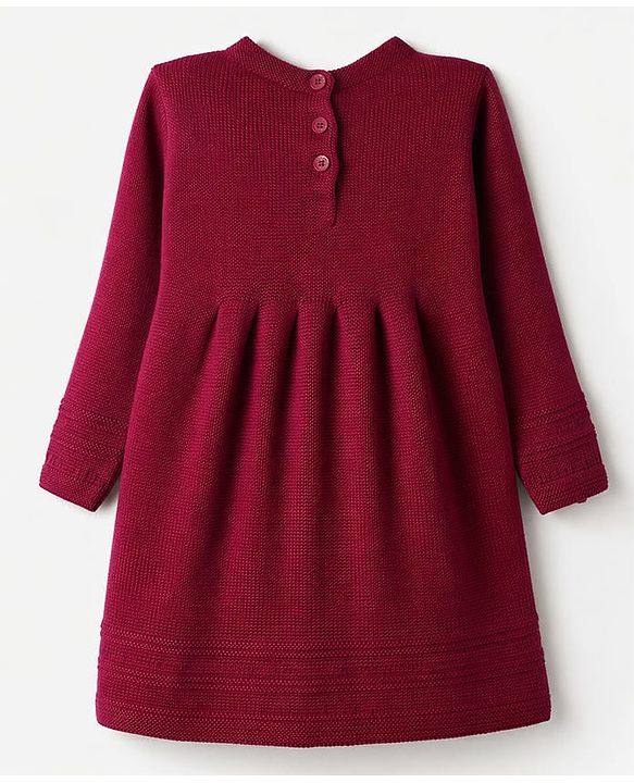Babyhug Cable Sweater-knit Full Sleeves Woolen Dress with Knot - Maroon