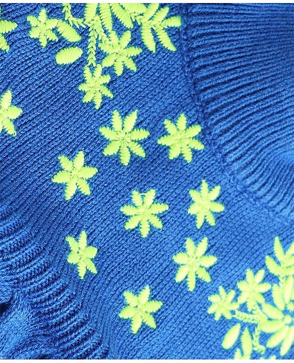 Babyhug Sweater-knit Full Sleeves Dress With Floral Embroidered - Royal Blue