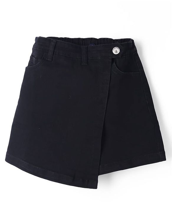 Pine Kids Cotton Mix Denim Skort with Knee Length & Back Elastic in Black