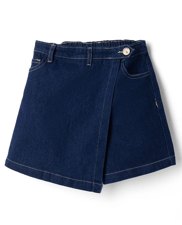 Pine Kids Cotton Mix Woven Denim Skort with Back Elastic & Knee Length in Dark in Blue