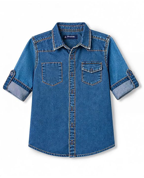 Pine Kids Denim Woven Full Sleeves Shirt - Blue