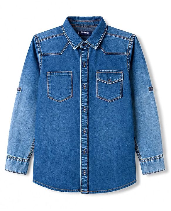 Pine Kids Denim Woven Full Sleeves Shirt - Blue