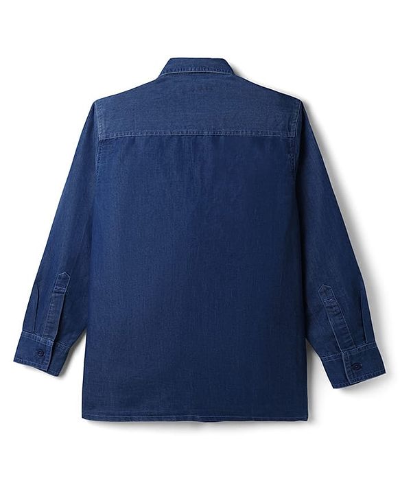 Pine Kids Denim Woven Full Sleeves Solid Shirt with Pockets - Navy