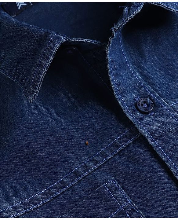 Pine Kids Denim Woven Full Sleeves Solid Shirt with Pockets - Navy