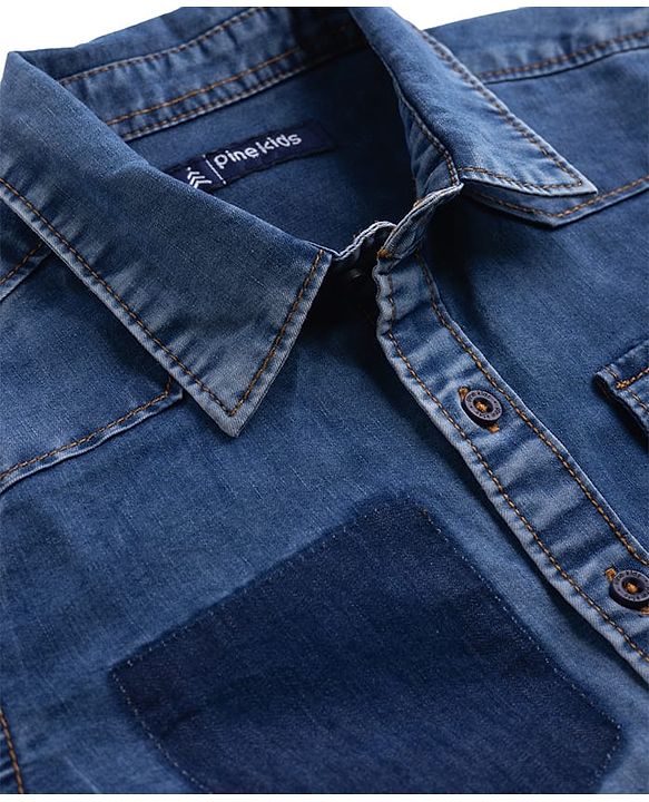 Pine Kids Denim Woven Half Sleeves Shirt -Royal Blue
