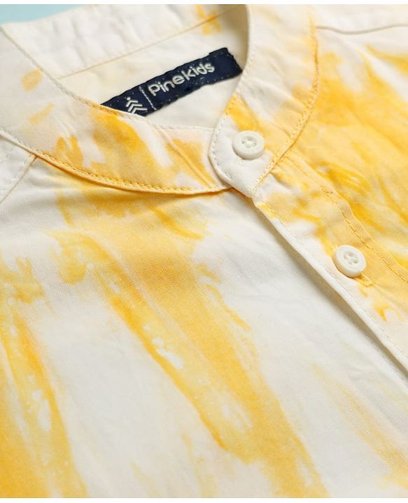 Pine Kids Cotton Woven Shirt with Full Sleeves and Tie & Dye Print - Yellow
