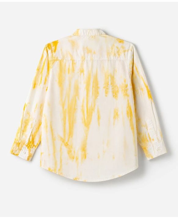 Pine Kids Cotton Woven Shirt with Full Sleeves and Tie & Dye Print - Yellow