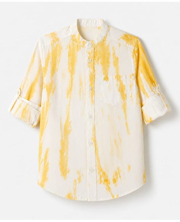 Pine Kids Cotton Woven Shirt with Full Sleeves and Tie & Dye Print - Yellow
