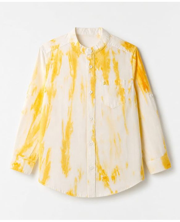 Pine Kids Cotton Woven Shirt with Full Sleeves and Tie & Dye Print - Yellow