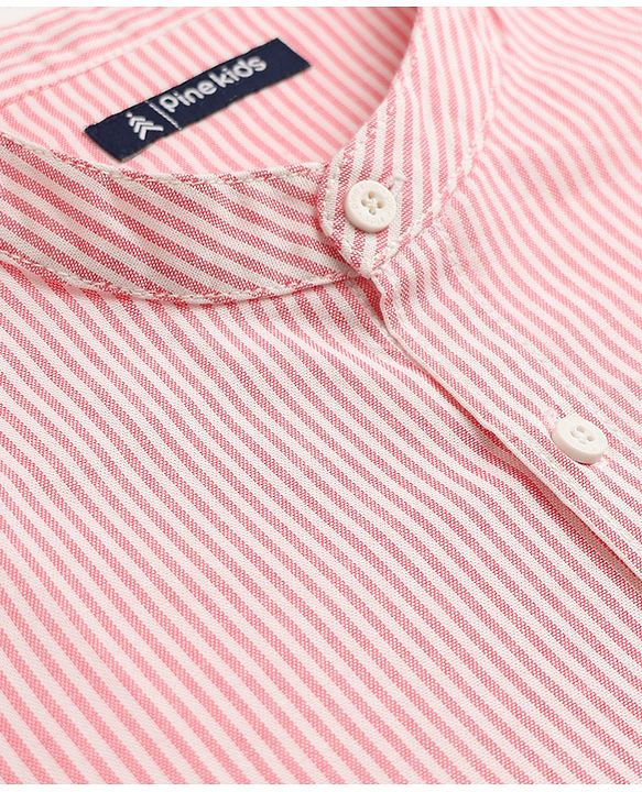 Pine Kids Cotton Woven Striped Shirt with Full Sleeves - Pink