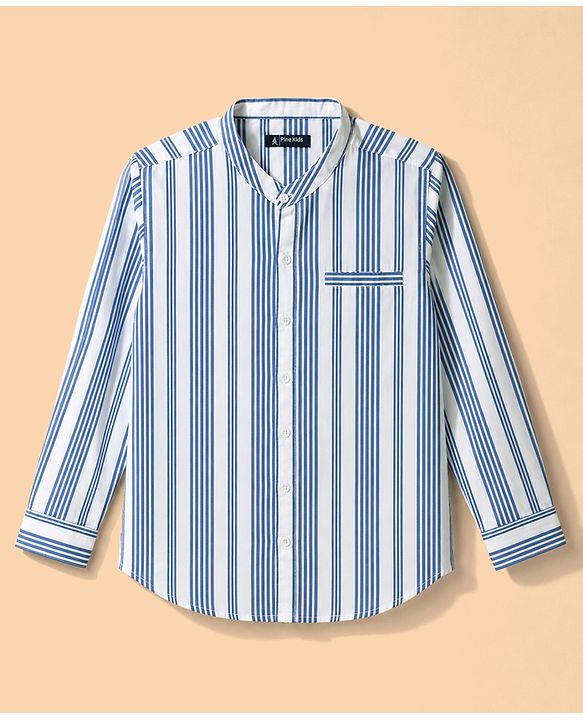 Pine Kids Cotton Woven Striped Shirt with Full Sleeves - Blue