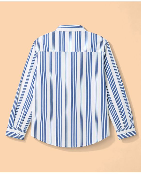 Pine Kids Cotton Woven Striped Shirt with Full Sleeves - Blue