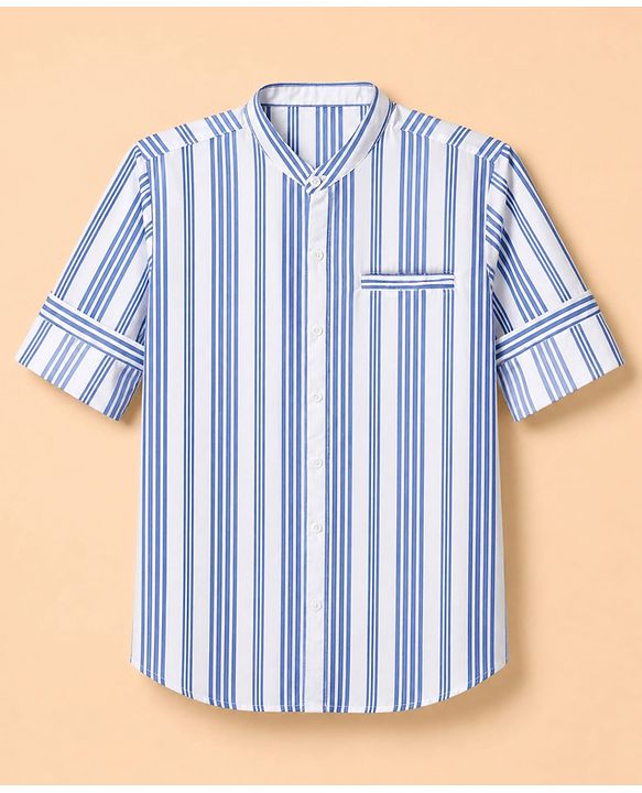 Pine Kids Cotton Woven Striped Shirt with Full Sleeves - Blue