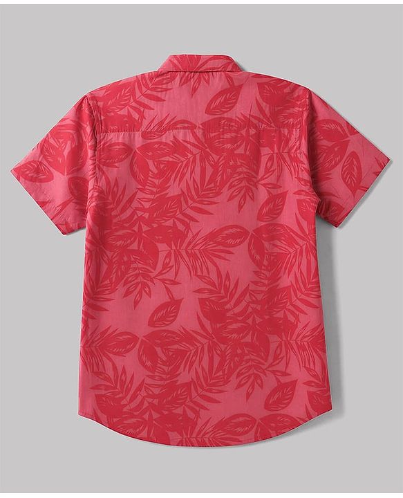 Pine Kids Cotton Woven Shirt and T-Shirt with Short Sleeves and Tropical Theme Print in Red for 4-5 Years