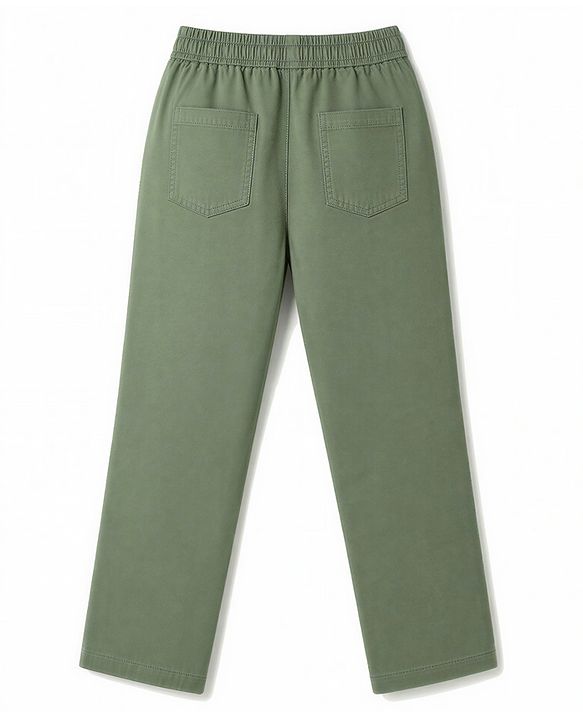 Pine Kids Cotton Elastane Woven Full Length Solid Colour Trouser with Front Pockets - Olive