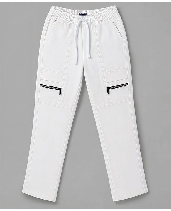 Pine Kids Woven Full Length Solid Trouser With Front Pockets - White