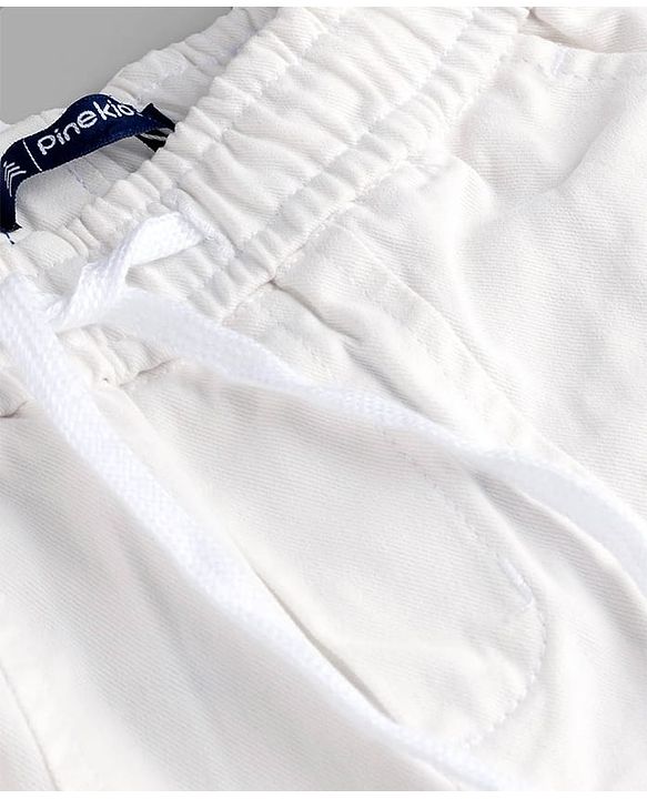 Pine Kids Woven Full Length Solid Trouser With Front Pockets - White