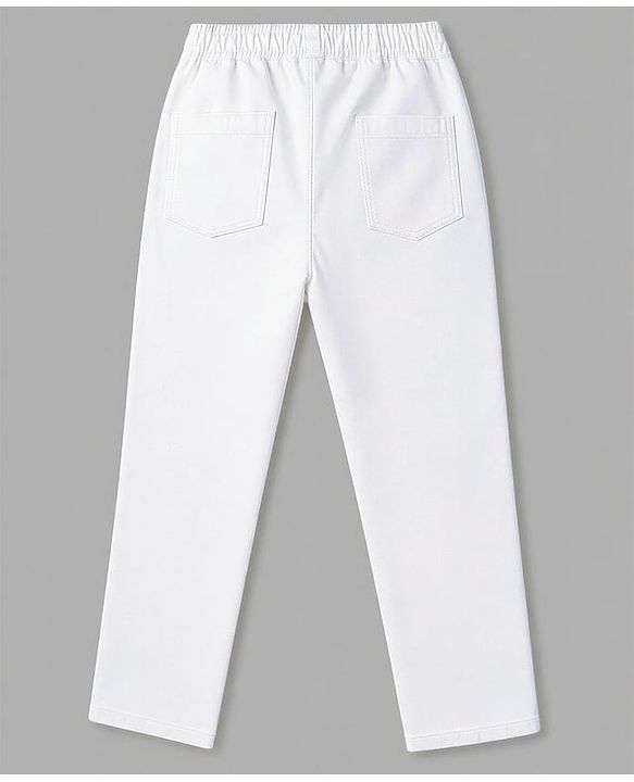 Pine Kids Woven Full Length Solid Trouser With Front Pockets - White