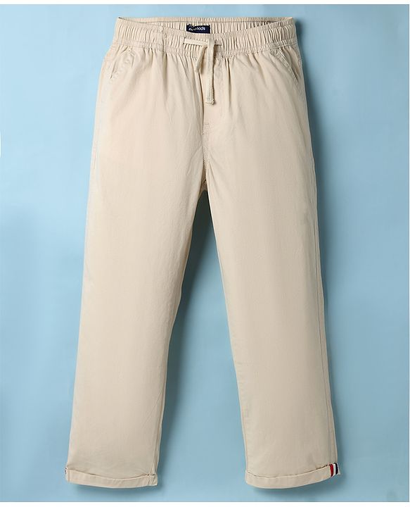 Pine Kids Cotton Elastane Woven Full Length Solid Trousers - Beige