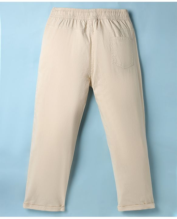 Pine Kids Cotton Elastane Woven Full Length Solid Trousers - Beige