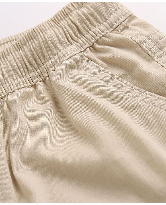 Pine Kids Cotton Elastane Woven Full Length Solid Trousers - Beige