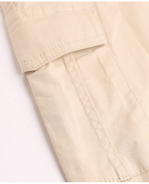 Pine Kids Cotton Elastane Woven Full Length Solid Trouser in Beige