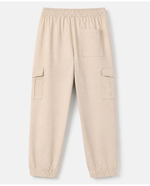 Pine Kids Cotton Elastane Woven Full Length Solid Trouser in Beige