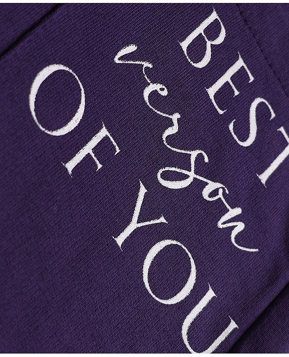 Pine Kids Cotton Knit Full Length Track Pants With Text Print - Purple