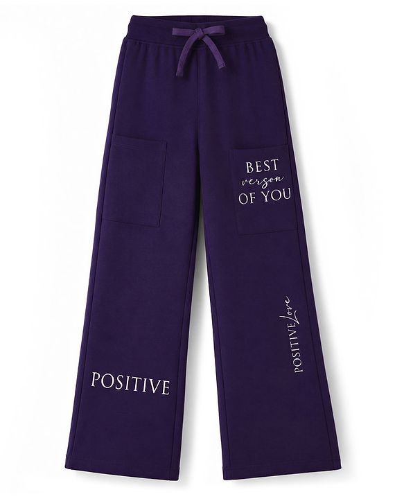 Pine Kids Cotton Knit Full Length Track Pants With Text Print - Purple