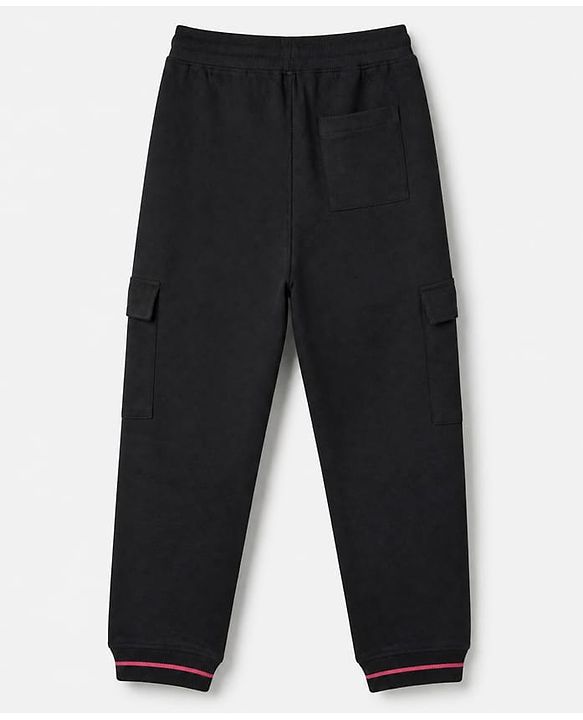 Pine Kids Knit Full Length Lounge Pant With Text Print & Side Pockets - Black