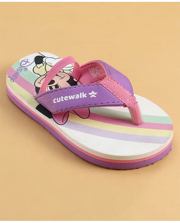 Cute Walk by Babyhug Disney Back Strap Flip Flops With Minnie Mouse Print - Purple & White