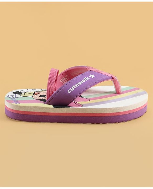 Cute Walk by Babyhug Disney Back Strap Flip Flops With Minnie Mouse Print - Purple & White