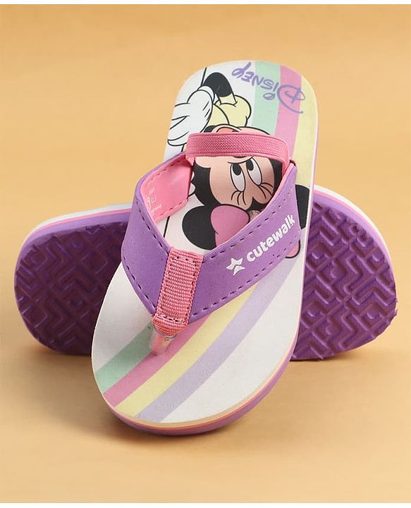 Cute Walk by Babyhug Disney Back Strap Flip Flops With Minnie Mouse Print - Purple & White