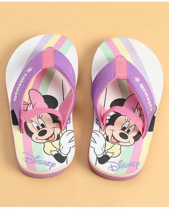 Cute Walk by Babyhug Disney Back Strap Flip Flops With Minnie Mouse Print - Purple & White