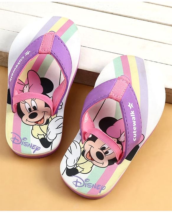 Cute Walk by Babyhug Disney Back Strap Flip Flops With Minnie Mouse Print - Purple & White