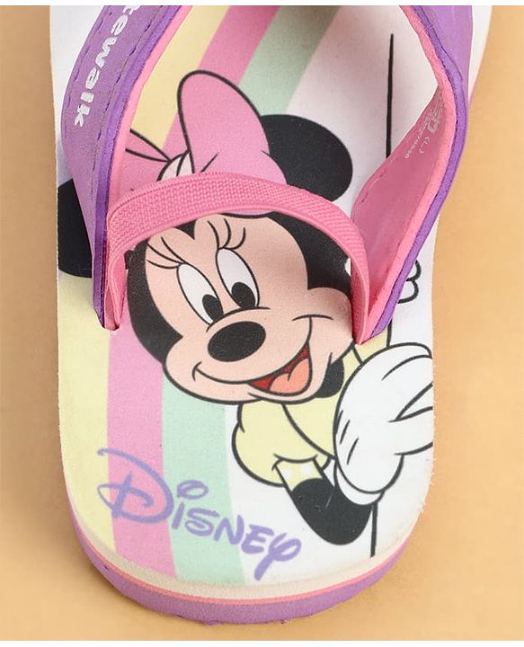 Cute Walk by Babyhug Disney Back Strap Flip Flops With Minnie Mouse Print - Purple & White