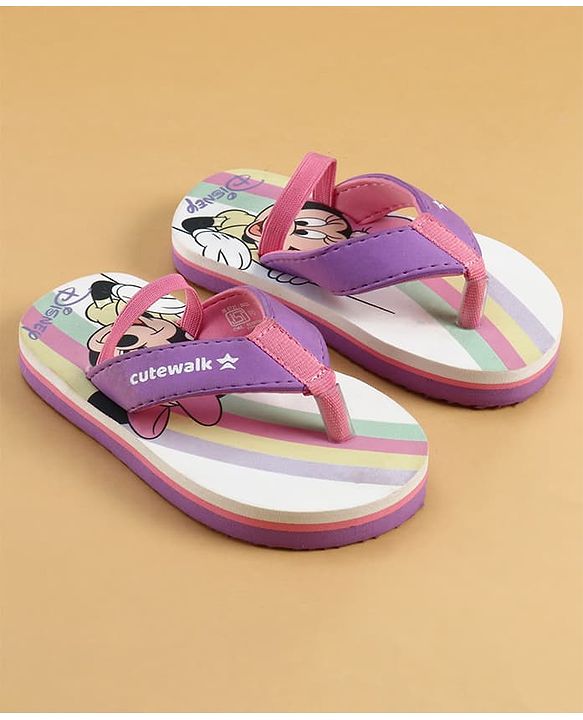 Cute Walk by Babyhug Disney Back Strap Flip Flops With Minnie Mouse Print - Purple & White