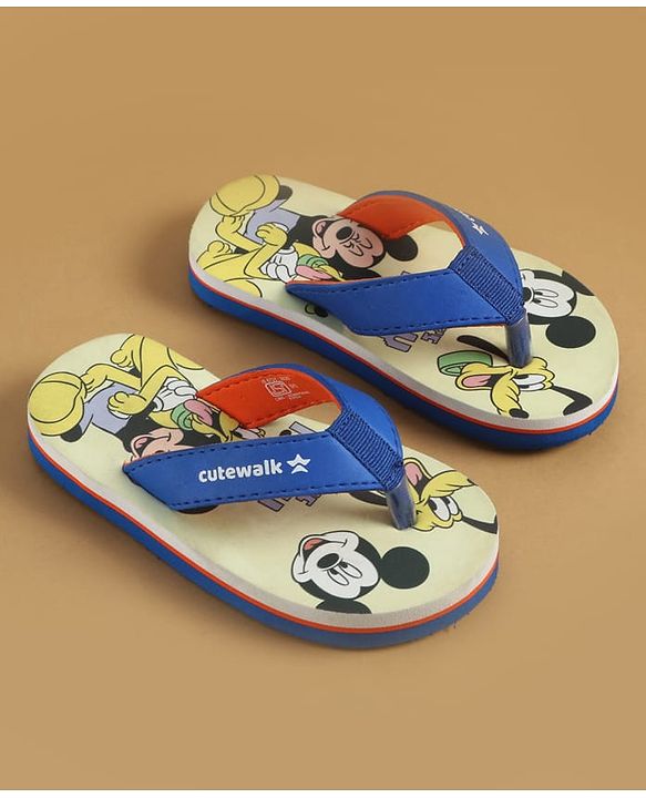 Cute Walk by Babyhug Disney Slip On Flip Flops With Mickey & Friends Print - Blue