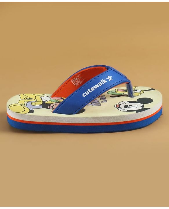 Cute Walk by Babyhug Disney Slip On Flip Flops With Mickey & Friends Print - Blue