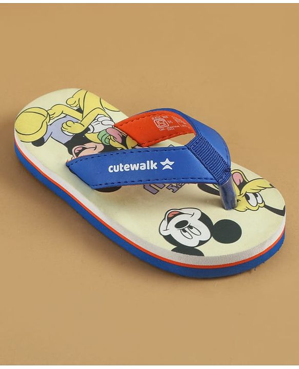 Cute Walk by Babyhug Disney Slip On Flip Flops With Mickey & Friends Print - Blue